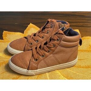 Toddler Boys Sz 9 Kids High Top Sneakers Casual Shoes‎ Side Zipper Brown Toddler